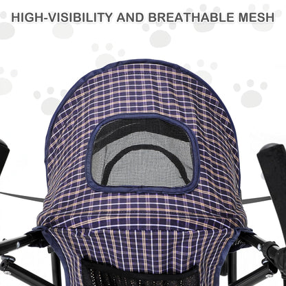 MoNiBloom 4 Wheels Pet Stroller, Easy-Fold Umbrella Shaped Dog Cat Jogger Stroller w/Storage Bag & Visible Mesh for Small/Medium Dogs Cats Plaid - Pawvie