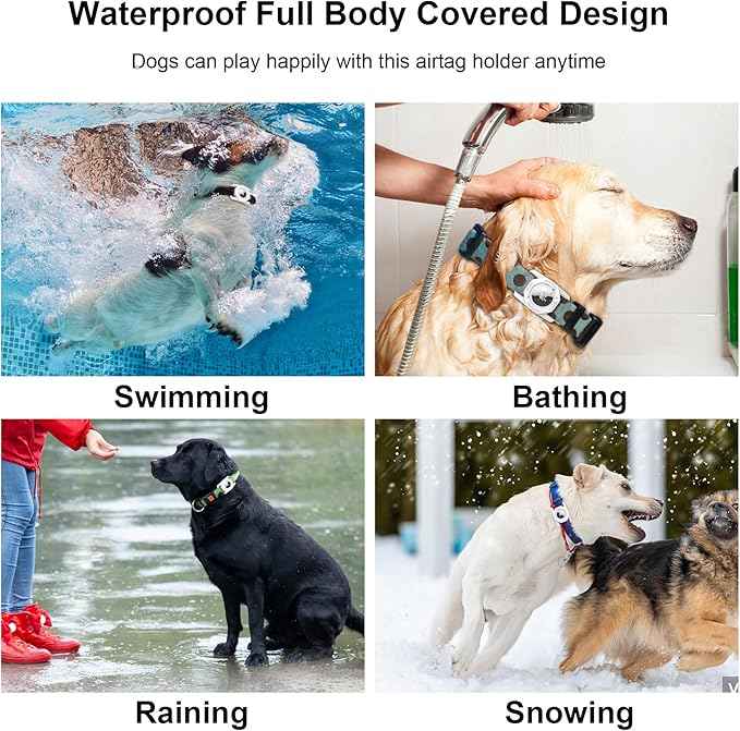 SANKALA Waterproof Airtag Case for Dog Collar, [1 Pack] Airtag Dog Collar Holder, TPU & Silicone Full Body Covered Anti-Lost Apple Air Tag Holder Protective Airtag Case for Pet Collar, White