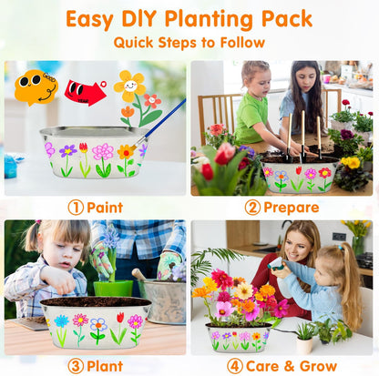 IELEK Paint & Plant Growing Flower Garden Kit for Kids - Arts and Crafts Gardening Set Easter Gifts Kit for Girls & Boys Ages 5, 6, 7, 8, 9, 10, 11 & 12 Year Old