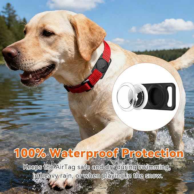 for Airtag Dog Collar Holder (1-Pack Black) | Waterproof & Secure Silicone Case for AirTag | Anti-Lost Pet Tracker Cover for Dogs & Cats