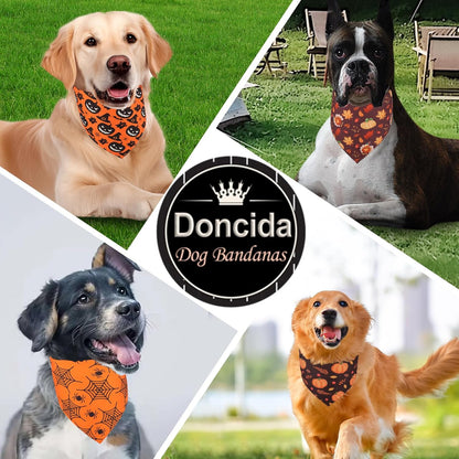 Doncida Halloween Dog Bandana and Thanksgiving Christmas Dog Bandanas 3 Pack, 6 Pattern Reversible Triangle Scarf for Medium and Large Dogs, Premium Durable Fabric Bibs for Pets (Large)