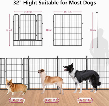 Dog Playpen 32 inch 16 Panels Indoor Outdoor Dog Pen for Medium/Small Dogs Heavy Duty Metal Dog Fence Outdoor for Yard, Puppy Playpen with Door Portable Pet Fence for RV Camping Yard
