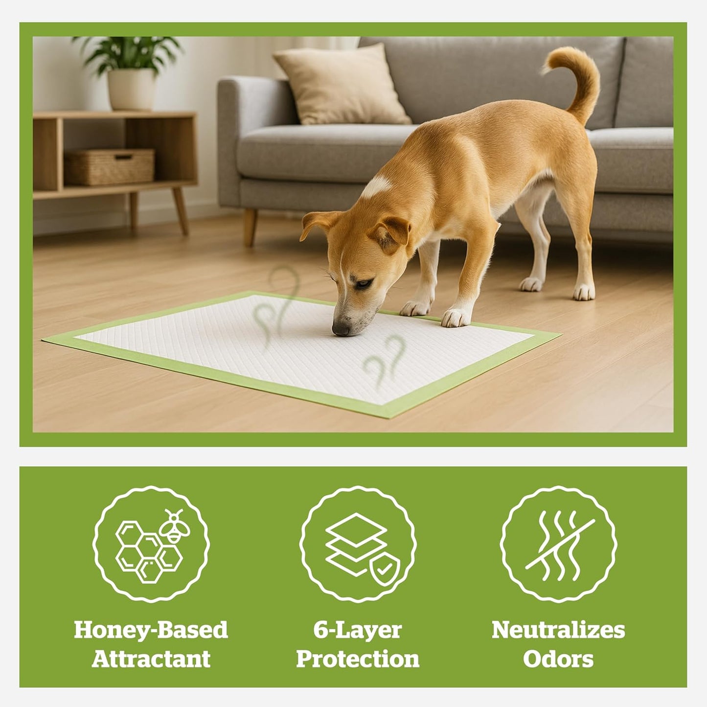 Pogi’s Dog Pads with Sticky Tabs – Large, Super Absorbent, Odor Blocking, 20-Count (24x24in)