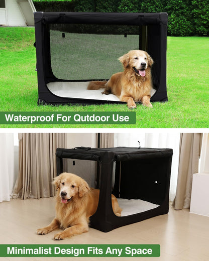 42 Inch Collapsible Travel Dog Crate for Medium Large Dogs, Portable Dog Crate 4-Door Foldable Soft Kennel with Durable Mesh Windows for Indoor & Outdoor Travel, with Storage Bag,Black