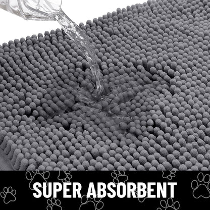 Smiry Dog Door Mat for Muddy Paws, Absorbent Dirt Trapper Non Slip Quick Dry Washable Chenille Mat for Mud Dogs, Entry Rug for Indoor and Outdoor (30x20 Inches, Dark Grey and Black)