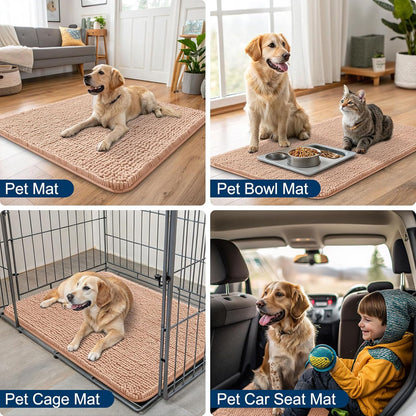 Smiry Dog Door Mat for Muddy Paws 36x24, Absorbs Moisture and Dirt Doormat, Non-Slip Washable Quick Dry Chenille Front Door Mat Indoor Entrance, Entryway Carpet for Inside Floor, Peach