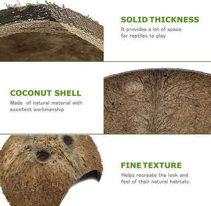 Hamiledyi Reptile Hideouts Natural Coconut Shells Hut Hermit Crab Climbing Toys Gecko Hide Cave Lizard Habitat Decor Plant Leaves Decoration for Spider Snake Chameleon (4Pcs)
