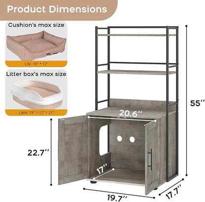 Cat Litter Box Enclosure, Hidden Litter Box Furniture with 3 Storage Shelves and Doors, Rustic Indoor Cat Cabinet, Multi-Functional Storage for Food, Cats Toilet Furniture