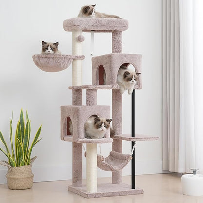 51.2'' Cat Tree Tower, Cat Tower with Scratching Post, Sturdy Steel Pube Cat Tree for Inoor Cats Large Adult, Cat Hammock and Basket, Padding Top Platform, Mushroom GCT014MU