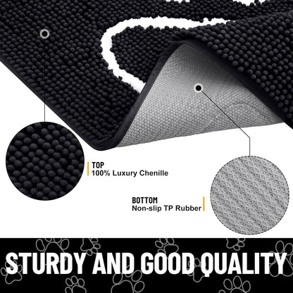 Smiry Dog Door Mat for Muddy Paws, Absorbent Dirt Trapper Non Slip Quick Dry Washable Chenille Mat for Mud Dogs, Entry Rug for Indoor and Outdoor (30x20 Inches, Black)