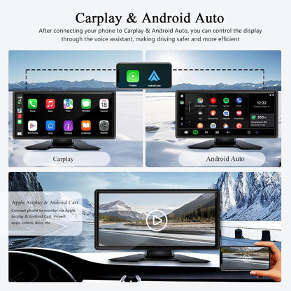 RV Backup Camera with Carplay Android Auto for RV Horse Trailer Semi Box Truck,1080P HD 4 Splits 10.36" Touch Monitor Rear/Side Backup Cameras with Mirror Link FM Waterproof Night Vision DVR Recording