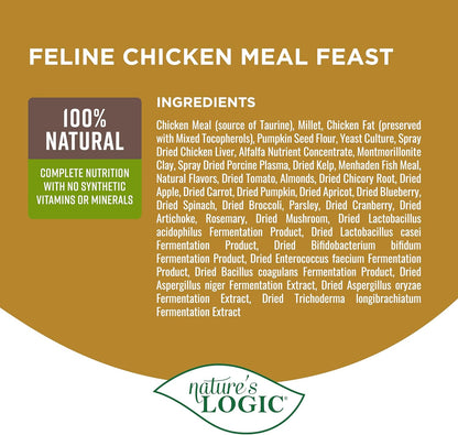 Nature's Logic Feline Chicken Meal Feast Cat Food - High-Protein Dry Food for Cats, 100% Natural Nutrition with Probiotics & Prebiotics - All Life Stages - Chicken, 7.7lbs