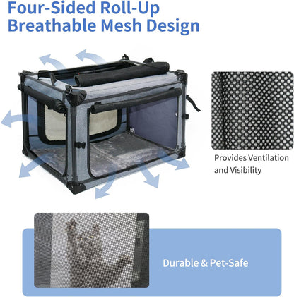 NEZUC Soft Collapsible Dog Crate - 24 Inch Portable Soft Sided Travel Dog Crates for Small Dogs, 4-Door Foldable Dog Carrier, Pet Kennel Indoor & Outdoor (Gray, 24.0" L x 17.0" W x 17.0" H)