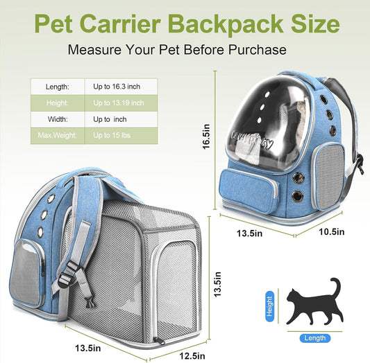 Expandable Cat Backpack,Cat Bubble Backpack Carrier for Carrying Cats, Pets and Small Dogs,Airline-Approved,Designed for Travel, Hiking, Walking,Car (Blue