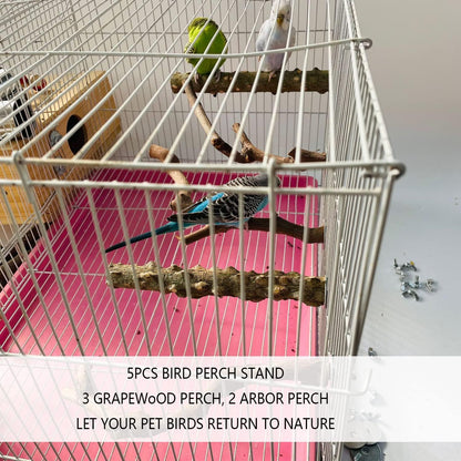 Allazone 5 PCS Natural Wooden Parrot Stand Bird Perch Stand Grape Stick Hanging Multi Branch Perch for Parrots, Bird Cage Accessories