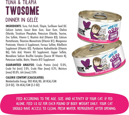 Weruva BFF Minced Natural Wet Cat Food, Tuna and Tilapia Twosome in Gelee, 3oz Can, Pack of 24