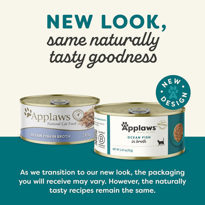 Applaws Natural Wet Cat Food, 24 Count, Limited Ingredient Canned Wet Cat Food, Ocean Fish in Broth, 2.47oz Cans