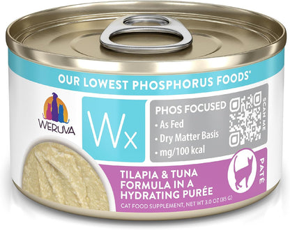 Weruva Wx Phos Focused, Tilapia & Tuna Formula in a Hydrating purée, 3oz Can (Pack of 12)