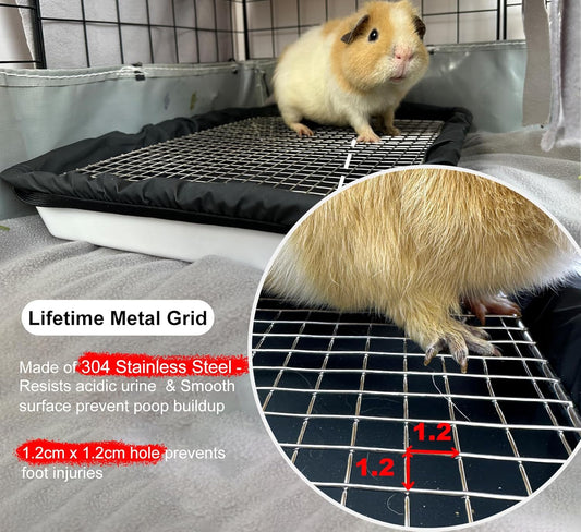 Guinea Pigs Litter Box with Stainless Steel Grid & 2 Reusable Waterproof Liners, Small Animal Potty Tray for Dwarf Rabbit,Ferret,Chinchilla