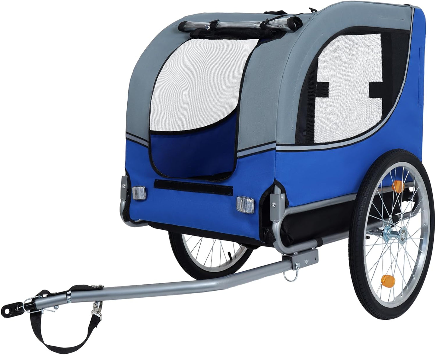 Blue-Grey Large Folding Bike Trailer for Dogs – Heavy-Duty Steel Frame, 66LB Capacity Pet Carrier for All-Terrain Cycling, Jogging & Camping Adventures! - Pawvie