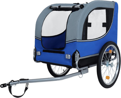 Blue-Grey Large Folding Bike Trailer for Dogs – Heavy-Duty Steel Frame, 66LB Capacity Pet Carrier for All-Terrain Cycling, Jogging & Camping Adventures! - Pawvie