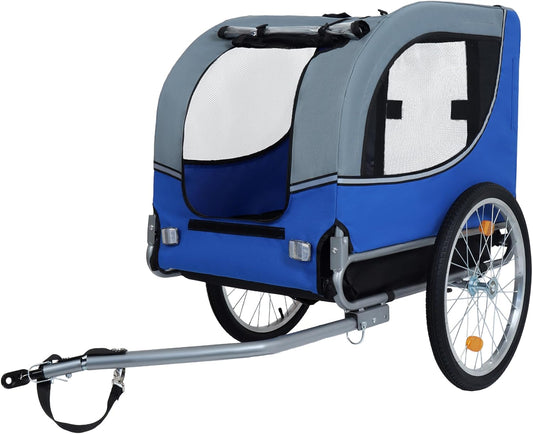 Blue-Grey Large Folding Bike Trailer for Dogs – Heavy-Duty Steel Frame, 66LB Capacity Pet Carrier for All-Terrain Cycling, Jogging & Camping Adventures! - Pawvie