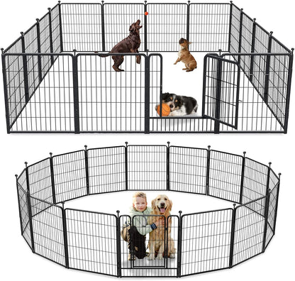 Dog Playpen 32 inch 16 Panels Indoor Outdoor Dog Pen for Medium/Small Dogs Heavy Duty Metal Dog Fence Outdoor for Yard, Puppy Playpen with Door Portable Pet Fence for RV Camping Yard