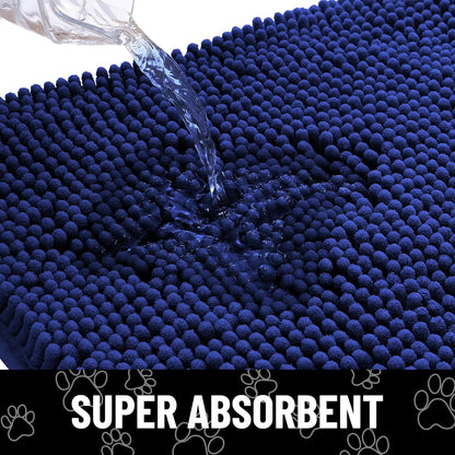 Smiry Dog Door Mat for Muddy Paws, Absorbent Dirt Trapper Non Slip Quick Dry Washable Chenille Mat for Mud Dogs, Entry Rug for Indoor and Outdoor (47x24 Inches, Navy Blue)