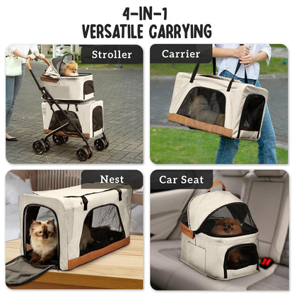 Double Pet Stroller with Detachable Carriers - Ideal for 2 Dogs or Cats - Compact & Convenient Design - Easy Assembly Double Dog Stroller - Cosmic Beige - Pawvie