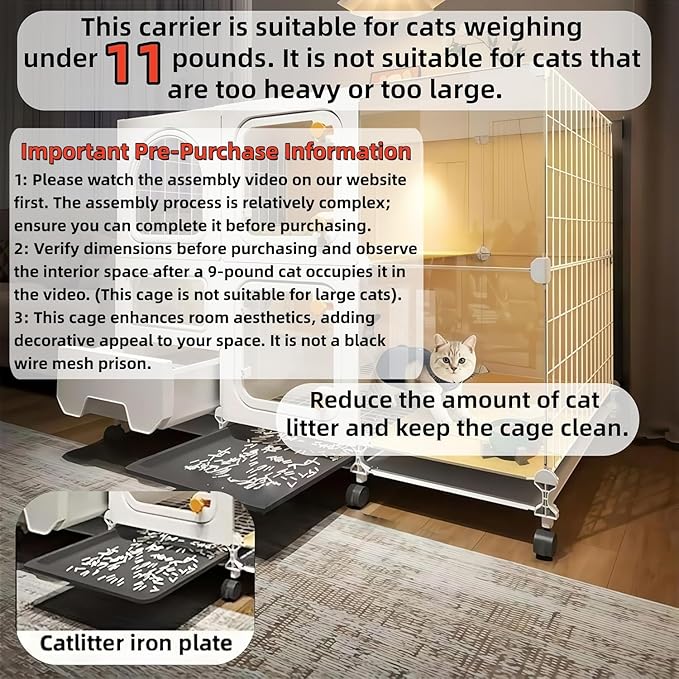 cat cage Indoor with Litter Box, Complimentary Bed, Bowl,Cleaning Three Piece Set,Large cat Enclosure, Cat House with Wheels Outdoor,Small Animal Cage cat Kennel (White, 41.8″(L) x18.1″(W) x32.3″(H))