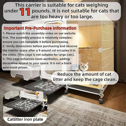 cat cage Indoor with Litter Box, Complimentary Bed, Bowl,Cleaning Three Piece Set,Large cat Enclosure, Cat House with Wheels Outdoor,Small Animal Cage cat Kennel (White, 41.8″(L) x18.1″(W) x32.3″(H))