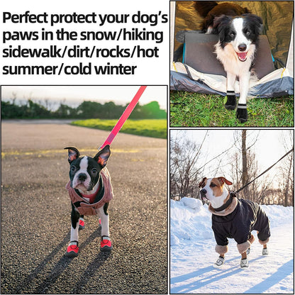 Hcpet Dog Boots for Large Dogs, Dog Shoes for Hot Pavement Winter Snow, Paw Protector Dog Booties Designed for Comfort and Breathability, Outdoor Booties for Small Medium Dogs for Hiking Red Size 3