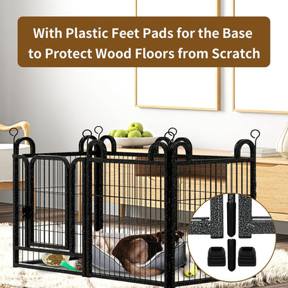 Puppy Playpen 8 Panels Small Dog Fence Outdoor Indoor Use 24" Height Anti-Rust with Doors Portable Dog Play Pen for RV Camping Yard, Total 15FT, 17 Sq.ft, Snowy Black