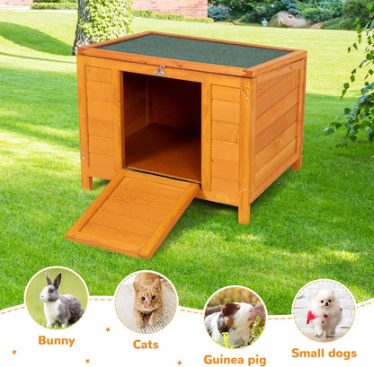 COZIWOW 24inches Wooden Catio Outdoor Cat House Small Animal House，Rabbit Hutch Indoor，Stable Weatherproof Bunny Cage Pet Shelter for Small Cat Dog Rabbit Guinea Pig(Orange)