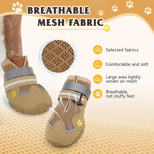 Dog Shoes for Large Medium Small Dog, Mesh Breathable Dog Shoes for Hot Pavement, Anti-Slip Dogs Boots Paw Protectors with Reflective for Outdoor Walking Indoor Hardfloors (Size 2)