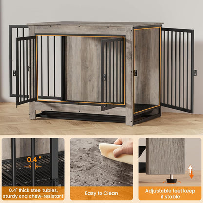 Dog Crate Furniture, Dog Crate End Table for Medium and Large Dogs,Wooden Cage Kennel Furniture Indoor, Modern Dog Crate with Multi-Purpose Removable Tray, Double-Doors Dog Furniture