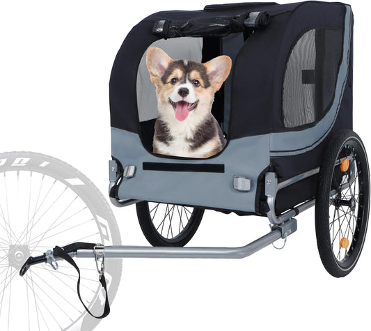 Blue-Grey Large Folding Bike Trailer for Dogs β Heavy-Duty Steel Frame, 66LB Capacity Pet Carrier for All-Terrain Cycling, Jogging & Camping Adventures! - Pawvie