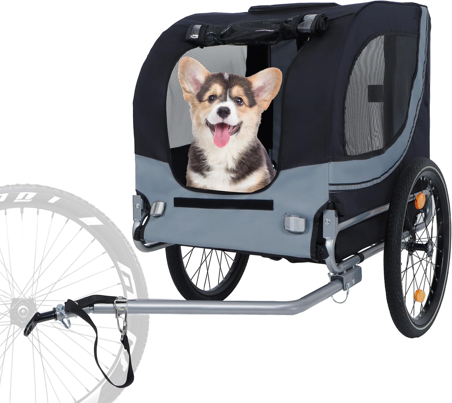 Blue-Grey Large Folding Bike Trailer for Dogs – Heavy-Duty Steel Frame, 66LB Capacity Pet Carrier for All-Terrain Cycling, Jogging & Camping Adventures! - Pawvie