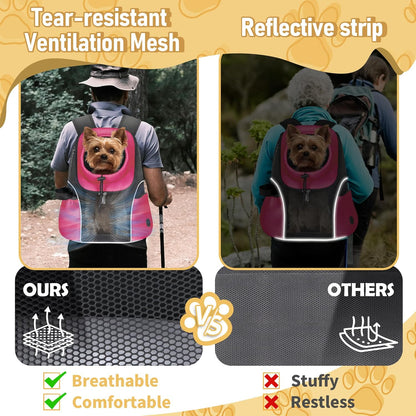 WOYYHO Pet Dog Carrier Backpack Small Dog Front Backpack Ventilated Mesh Dog Travel Back Pack with Safety Belt for Travel Hiking Cycling Outdoor Use (M (5-9 lbs), Rethink Pink)