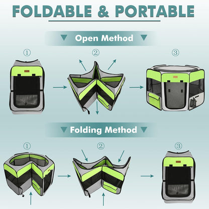Dog Playpen, Portable Pet Play Pen for Cat, Puppies, Rabbits, Chickens, Foldable Large-Capacity Pet Tent for Indoor/Outdoor Travel Camping Green