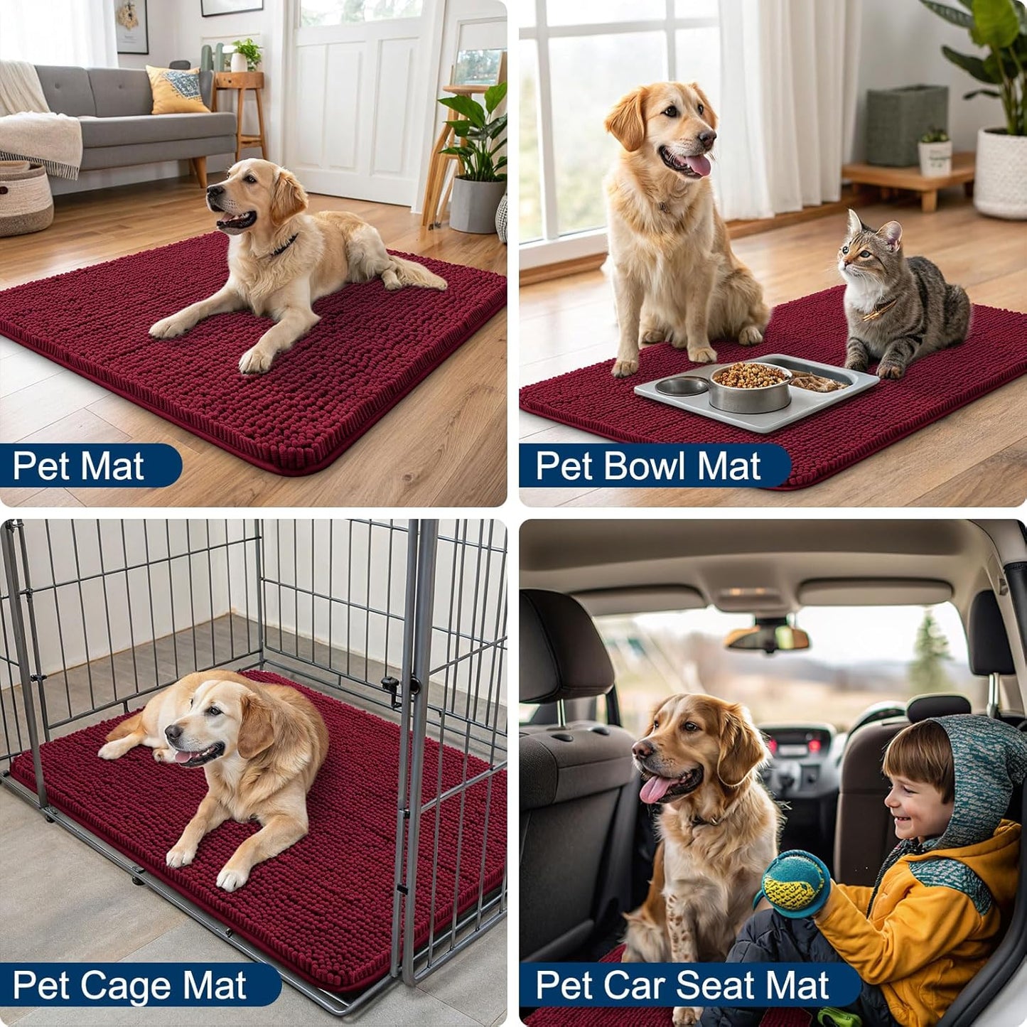 Smiry Dog Door Mat for Muddy Paws 71x46, Absorbs Moisture and Dirt Doormat, Non-Slip Washable Quick Dry Chenille Front Door Mat Indoor Entrance, Entryway Carpet for Inside Floor, Burgundy