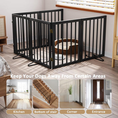 Extra Wide Dog Gate 110 inches Wide, Freestanding Pet Gate for The House Doorway, Pet Puppy Barrier, Support Feet Included, Black,6 Panels