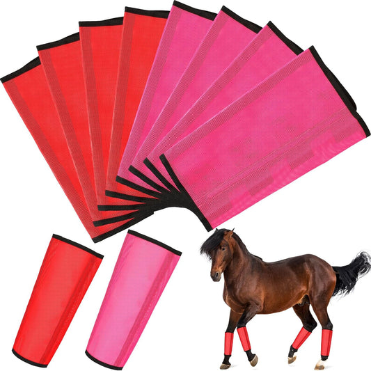 8 Pcs Mesh Fly Boots for Horse Breathable Mesh Horse Boots Protective Horse Leg Wraps Horse Leggings for Preventing Flies and Mosquitoes Bites (Light Pink, Dark Pink)