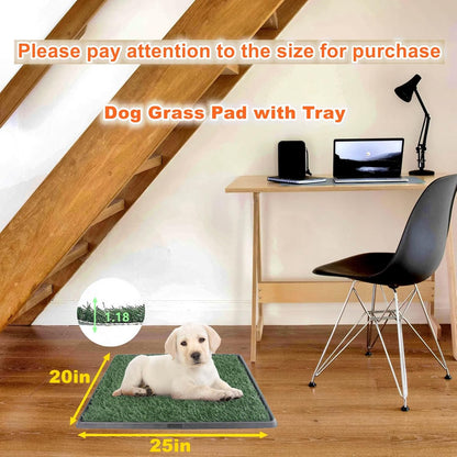 Dog Grass Pad with Tray 25"X20" - Portable Dog Litter Box for Balcony/Patio, Indoor/Outdoor Artificial Turf Pet Potty for Puppy Training, with Washable Pee Pad and Fake Grass Mat