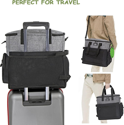 WOLT Dog Travel Bag Dog Bag for Traveling and Supplies with 2 Collapsible Bowls, 2 Food Containers, 1 Place Mat, Grey - Pawvie