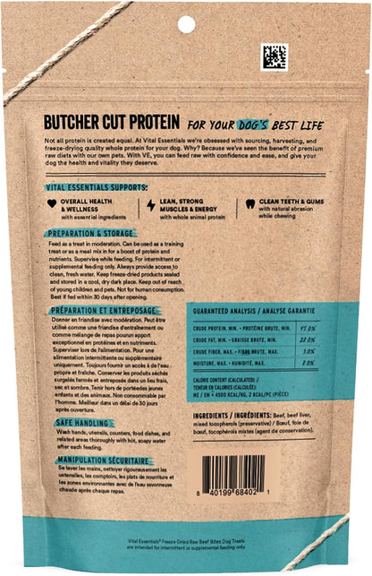 Vital Essentials Beef Bites Dog Treats, 2.5 oz | Freeze-Dried Raw | Single Protein | Premium Quality High Protein Training Treats | Grain Free, Gluten Free, Filler Free