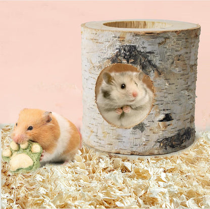 Wooden Hamster Tunnels,Natural Birch Wood Hamster Tree Hole Tube Hamster Chew Toy Small Animal Hollow Tree Trunk Tube Hideout Climbing Toy Cage Accessories for Guinea Pig Chinchilla Gerbil Rat
