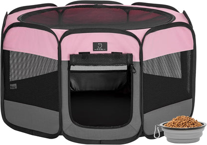 A 4 Pet Portable Cat Play Pen for Cats, 27" Foldable Kitten Playpen for Puppy/Cat/Rabbit/Chick, with Removable Zipper Top & Mesh Panel(11”W × 7.5”H)