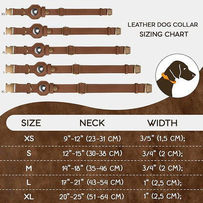 AirTag Dog Collar - Genuine Leather Dog Collar with Apple AirTag Holder and Metal Buckle - Smart GPS Tracking Pet Collars (Tawny, XS, 9"-12" Neck Fit)