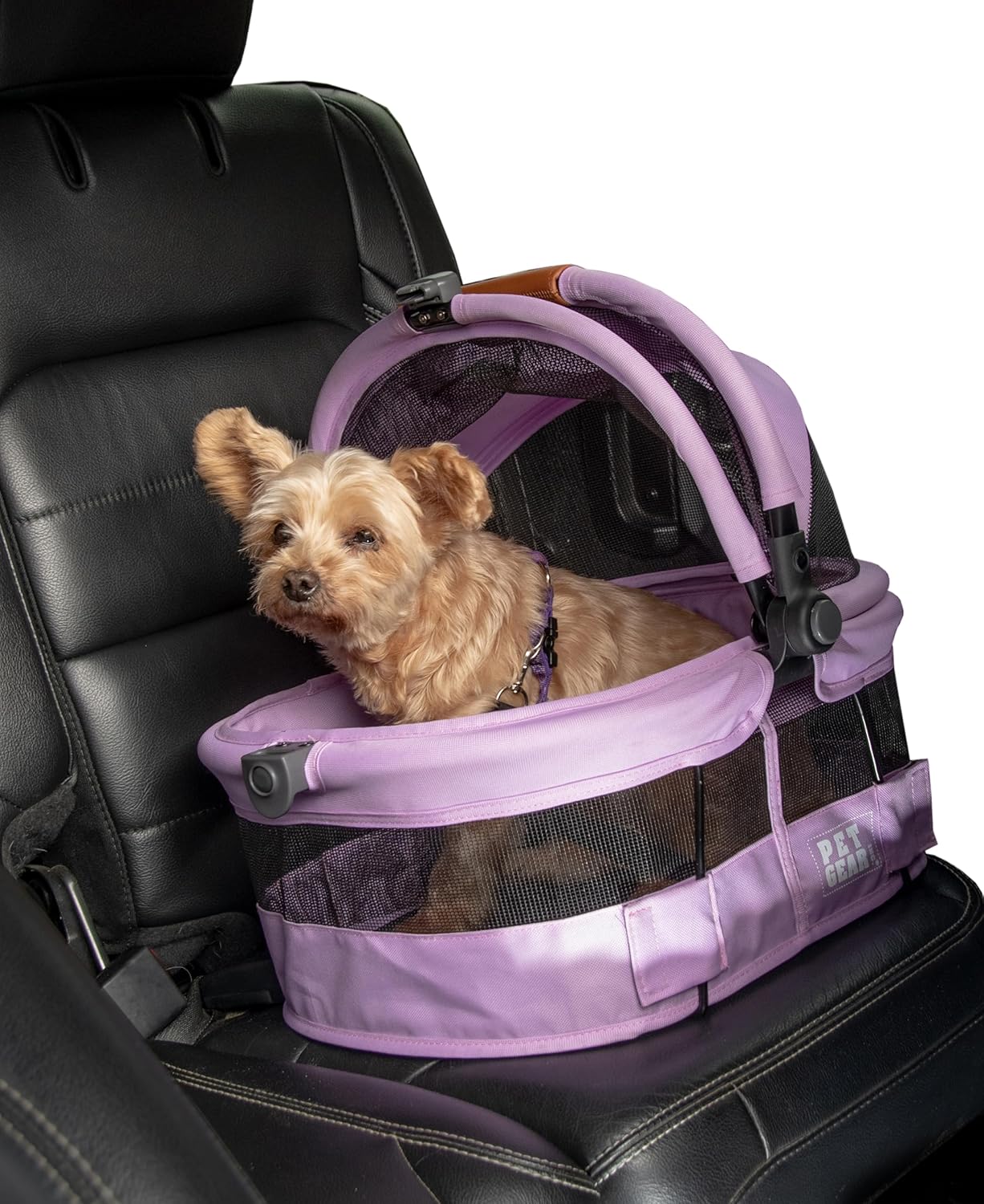 Pet Gear No-Zip View 360 Ultra Lite Pet Safety Carrier & Car Seat for Small Dogs & Cats Push Button Entry, 15", Larkspur,View 360 Ultra Light 15-inch,Larkspur - Pawvie